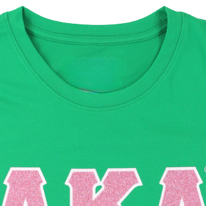 AKA Glitter Dry Fit T Shirt Women Green Greek Sorority Tee Moisture Wicking Athletic Casual Stylish Fit Top. เสื้อยืดผู้หญิงสีเขียวกรีกซอร์โรริตี้ ที ฟิตติ้ง เสื้อยืดผู้หญิงสีเขียวกรีกซอร์โรริตี้ ที ฟิตติ้ง - Product Image 2
