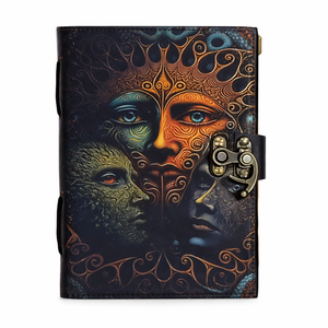 Cuaderno de Cuero Hecho a Mano con Impresión UV - Diseño Artístico Vintage, Cuaderno A5 con Borde Decorativo, Papel para Dibujar de 100 Hojas de Alta Calidad - Product Image 1