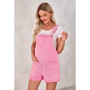 2025 femmes Style décontracté Jean barboteuses coupe ample Baggy extensible Denim combinaison avec poches été Shortalls avec Logo taille - Product Image 1