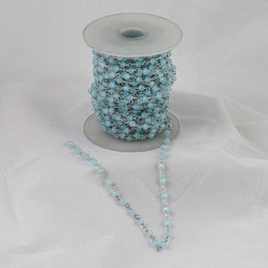 3mm 4mm AAA Natural <b>Blue</b> Chalcedony Link Chain Faceted Rondelle Beaded Wire Wrapped Necklace Customized Jewelry Sold Per Foot - Product Image 3