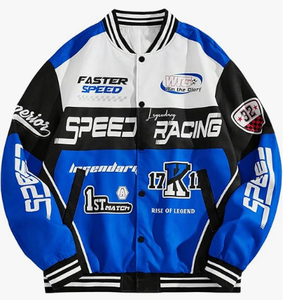 Men's Button Graphic Stand Collar Varsity Racing Motorcycle <b>Jacket</b> Streetwear Bomber Coat Casual <b>Winter</b> Car Race Outerwear - Product Image 1