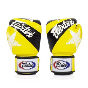 Nouveaux gants de boxe professionnels jaunes et noirs imprimés, gants de boxe MMA Muay Thai Fairtex, cuir de vache véritable - Product Image 1