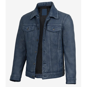 2026 OEM Tendance Actuelle Vestes en Cuir de Vachette Bleu Délavé Original pour Hommes avec Poches Boutonnées 100% Haute Qualité Écologique Faible MOQ Mode - Product Image 6