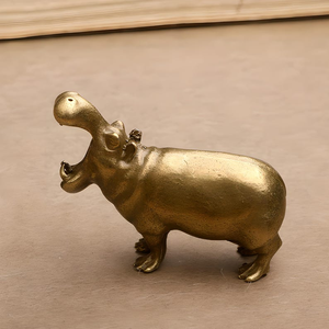Figura de Hipopótamo de Latón Hecha a Mano, Escultura de Hipopótamo con Boca Abierta, Estatua Detallada de Animal Salvaje en Metal, Decoración para el Hogar, Adorno de Mesa - Product Image 4