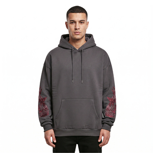 Sweat à capuche ample brodé pour homme, manches longues, décontracté, 100 % coton molletonné, coupe ample, épaules tombantes, style baggy - Product Image 6