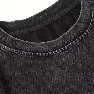 Camisetas al por mayor personalizadas para hombre, de algodón grueso, estampadas, vintage, con lavado ácido, con pedrería y diamantes de imitación, de corte holgado y corto - Product Image 5