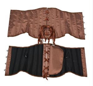 Women's Brown Satin Waist Cincher Firm Control Corset With Bow Decoration Breathable Shapewear For Daily Use - Product Image 1