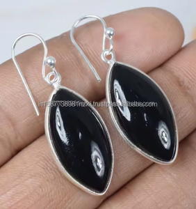ต่างหูหยดน้ำโอนิกซ์สีดำธรรมชาติ925อัญมณีเงินสเตอร์ลิงแฮนด์เมดชุดของขวัญปาร์ตี้รูปหัวใจทันสมัยสำหรับผู้หญิง - Product Image 1