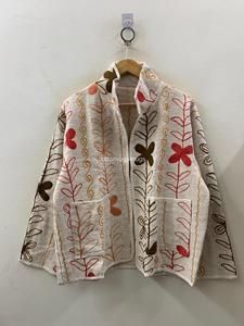 Veste en coton brodée bohème à col mandarin, manches longues, motif floral, vêtement d'extérieur décontracté pour femmes, saison printemps - Product Image 3
