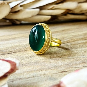 Fashionable Brass <b>Ring</b> Vintage Green Onyx <b>Ring</b> Tribal Brass Jewelry Women 18k Gold Plated Rope <b>Chunky</b> Statement For Wholesale - Product Image 4