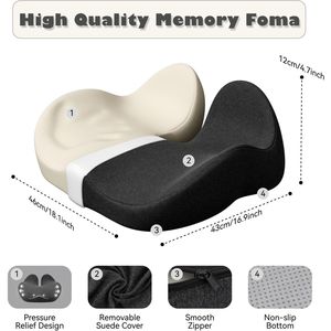 Cojines para Silla de Oficina con Espuma Viscoelástica, Cojín para Silla de Escritorio, para Coche, Silla de Ruedas, Alivio del Dolor de Coxis e Iliófisis - Product Image 3