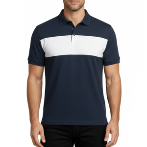 Wholesale Mens Navy Blue Polo <b>Shirt</b> with <b>White</b> Contrast Chest Panel Short Sleeve Performance Fit Casual Golf Polo T-<b>Shirt</b> - Product Image 1