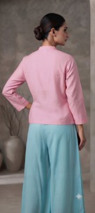 Ensemble décontracté ethnique 3 pièces bohème pour femme en velours côtelé brodé 100 % coton respirant à manches trois-quarts printemps-été - Product Image 3