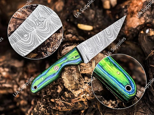 มีดเหล็กดามัสกัสคมกริบ สำหรับล่าสัตว์ ตั้งแคมป์ กิจกรรมกลางแจ้ง ด้ามไม้ปักก้า ทำมือ พกพาสะดวก ขายส่ง ODM - Product Image 2