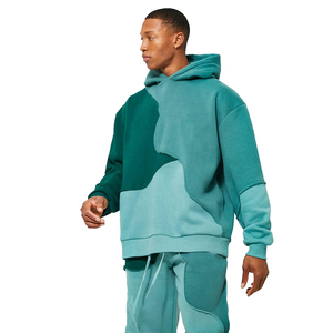 ชุดเซ็ต 2 ชิ้น ผ้าฝ้ายขายส่ง สกรีนโลโก้ได้ ชุดลำลองสตรีทแวร์ ระบายอากาศได้ดี แห้งเร็ว ชุดวอร์มผู้ชายแบบมีฮู้ด สีตัดต่อ - Product Image 3