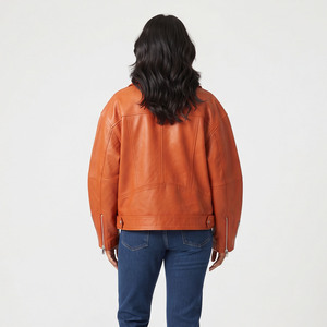 Veste en cuir ample pour femme, coupe décontractée, vêtement d'extérieur d'hiver, veste de motard en cuir véritable, col rabattable, veste en cuir de motard - Product Image 3