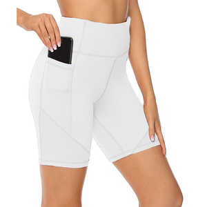 Pantalones Cortos Deportivos de Cintura Alta para Mujer con Bolsillos, Color Sólido, de Secado Rápido, Tejido de Punto, Cintura Elástica - Product Image 2