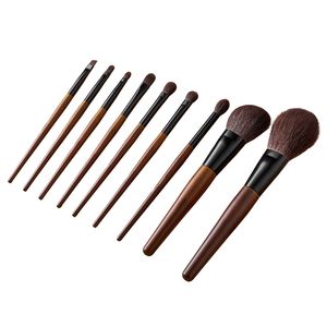 Set di 9 Pennelli Professionali per Trucco in Morbido Pelo di Capra Naturale e Sintetico Vegano per Fondotinta e Ombretto - Product Image 1