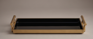 Luxury <b>Black</b> Enamel Rectangular <b>Serving</b> <b>Tray</b> Matte Gold Handles Modern Metal Decorative Platter Ottoman Tabletop Vanity Organize - Product Image 2