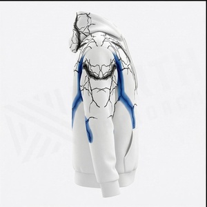 Sweat à capuche blanc pour homme avec imprimé éclairs bleus, coupe oversize, en polyester tricoté, décontracté, pour l'hiver, avec poche avant - Product Image 3