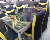 Ensemble de table à manger extensible moderne Ibiza avec 4 chaises, plateau en verre trempé, pieds en métal - Meubles de salle à manger durables pour la maison