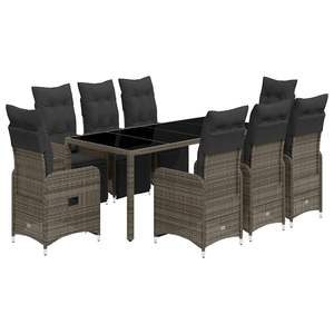 Conjunto de Bistro de 8 Plazas con Reposapiés Ajustables en Ratán PE Gris, Muebles de Patio - Product Image 2