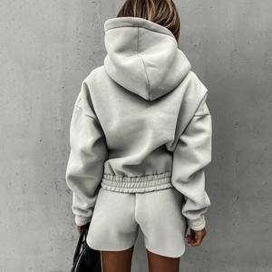 Stylish Short Women'S Hoodies High Quality Custom Logo Women Hoodie Loose Jogger <b>Cropped</b> Sweatshirt Hoodies Sets - Product Image 2