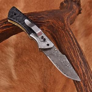Couteau pliant personnalisé en acier Damas, lame pointue, manche en Micarta, bouton de réglage du pouce, couteau de chasse, épaisseur de la lame de 0,6 mm, couteaux à vendre - Product Image 6