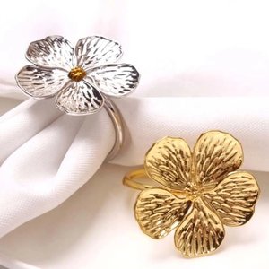 <b>Set</b> of 2 Flower Design Napkin <b>Rings</b> Premium Quality Silver And <b>Gold</b> Color Wedding Parties Napkin Tissue <b>Rings</b> For Sale - Product Image 1