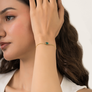 Elegante y Sofisticada Pulsera de Cadena con Eslabones y Gema Solitaria de Esmeralda Cuadrada de 7x7 mm Hecha a Mano, Joyería Fina - Product Image 6
