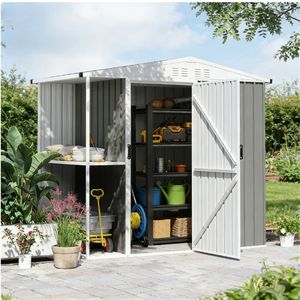 Warm Gray Outdoor Garden Metal Shed for <b>Tool</b> <b>Storage</b> & Organization - Product Image 1