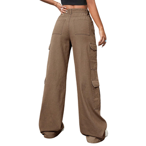 Womens Denim <b>Cargo</b> Pants Wide Leg Cotton Jeans <b>High</b> <b>Waist</b> Loose Fit Multi Pocket Casual Streetwear Full Length Fashion Pants - Product Image 2