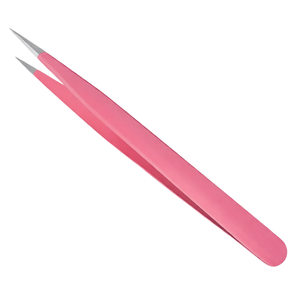 Ensemble de pinces à extensions de cils, 2 pièces, pointes droites et courbées, applicateur de cils en acier inoxydable rose, outil de beauté de précision - Product Image 4