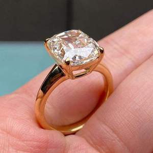 <b>Cushion</b> Cut Lab Grown Diamond Engagement <b>Ring</b> 18K Gold Plated Silver Solitaire <b>Wedding</b> Anniversary Jewelry - Product Image 1