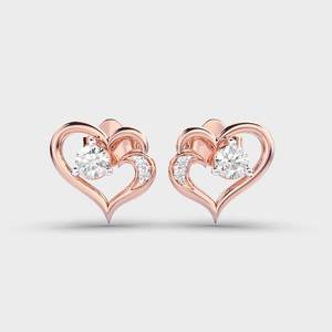 Pendientes de Diamantes Cultivados en Laboratorio con Certificación IGI, Diseño de Doble Corazón, Oro Amarillo/Blanco/Rosa de 14K, Pendientes Románticos de Diseño - Product Image 6