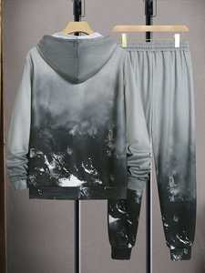Men's Winter Tracksuit Midweight Quick Dry <b>Polyester</b> Cotton Breathable Casual Sportswear Full Zip Fleece Tapered <b>Joggers</b> Solid - Product Image 2