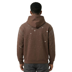 Sudadera con capucha marrón con pedrería, de algodón grueso y forro polar, estilo oversize, para hombre, con logo personalizado, brillante, al por mayor - Product Image 3