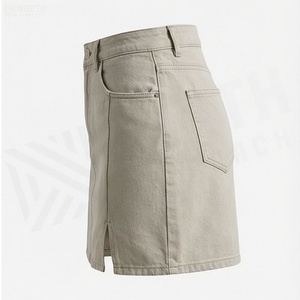 Jupe crayon mini en denim taille haute pour femme avec poche, couleur unie, style décontracté, toutes saisons, tissu tissé - Product Image 3