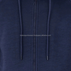Sweat-shirt à capuche pour homme, bleu marine, fermeture éclair intégrale, manches raglan, coton tricoté, décontracté, coupe classique, pour l'automne - Product Image 2