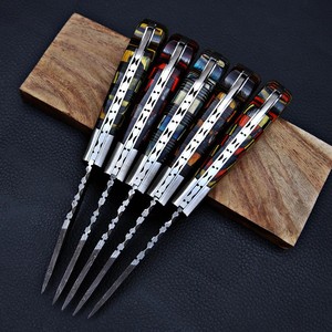 Ensemble de 5 couteaux pliants en acier Damas, manche en bois Pakka, étui en cuir, couteau de poche EDC pour la chasse et le camping, cadeau personnalisé - Product Image 3