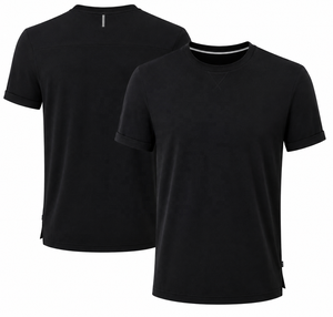 T-shirt rouge à manches courtes pour homme, col rond, coupe classique, couleur unie, tricoté, teint uni, décontracté - Product Image 2