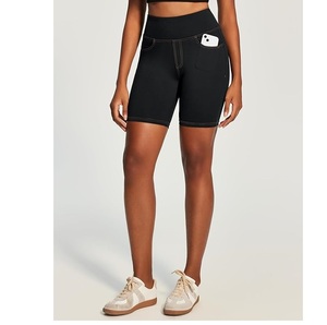 Shorts Deportivos de Cintura Alta para Mujer, Color Sólido, Elásticos, con Bolsillos, Ajuste Deportivo, Tejido de Spandex y Poliéster - Product Image 1