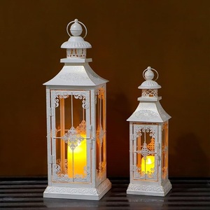 White Iron Waterproof <b>Lanterns</b> with Flameless <b>Candle</b> Light for Wedding Home Decoration - Product Image 1