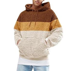 เสื้อฮู้ดผู้ชายผ้าเชอร์ปาฟลีซแบบสวมหัว สีบล็อกกิ้ง อุ่นสบายสำหรับฤดูหนาว เนื้อผ้านุ่มฟู มีฮู้ด สวมใส่สบายๆ สำหรับกิจกรรมกลางแจ้งและเล่นสกี - Product Image 1