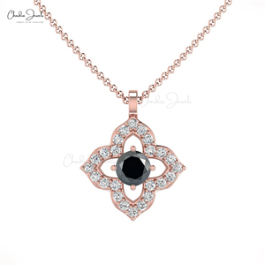 Collier pendentif personnalisé en diamant noir rond de 3 mm de qualité supérieure en or fin 14 carats, collier de mariage en grappe de diamants, lot en gros - Product Image 3