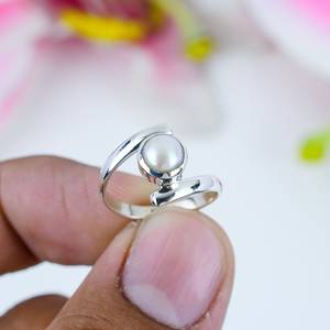 Handmade Luxury Freshwater Pearl Bezel Setting <b>Ring</b> 925 Sterling Silver Round Stone Jewelry for Women Party Gift - Product Image 4