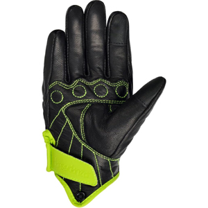 Gants de course en cuir à doigts entiers, noirs avec surpiqûres vert lime, sangle de poignet réglable, unisexe, pour la conduite et l'usage en extérieur - Product Image 5