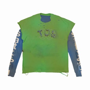 Chemises à double couche pour femmes en mélange coton-polyester vert avec panneau de manches et logo personnalisé thermocollé en strass - Product Image 1