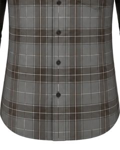 Chemise à carreaux gris-brun pour homme, décontractée et formelle, à manches longues, boutonnée, en flanelle de coton, pour le bureau, chemise personnalisée pour homme - Product Image 6