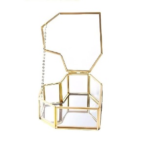 New Geometric <b>Glass</b> Jewelry Box With Metal Frame Transparent Display Case For Storage Organizers 1-3L Capacity Modern Design - Product Image 2